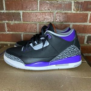 Nike Air Jordan 3 Retro Black Court Purple Sneakers Size 13